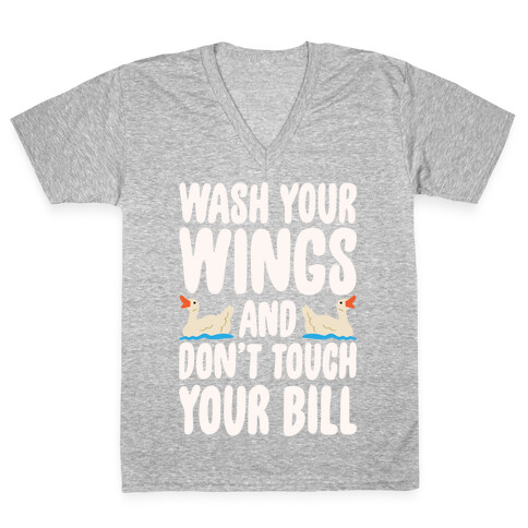 Wash Your Wings White Print V-Neck Tee Shirt
