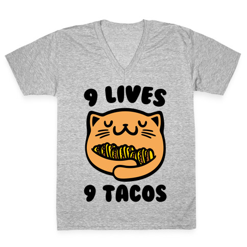 9 Lives 9 Tacos V-Neck Tee Shirt