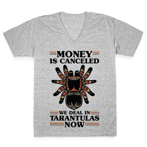 Money is Canceled We Deal in Tarantulas Now V-Neck Tee Shirt