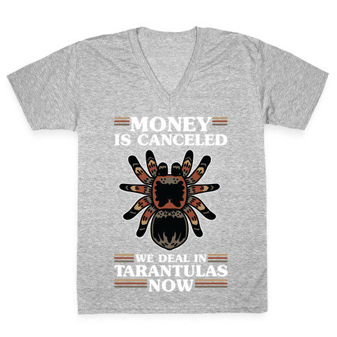 Money is Canceled We Deal in Tarantulas Now V-Neck Tee Shirt