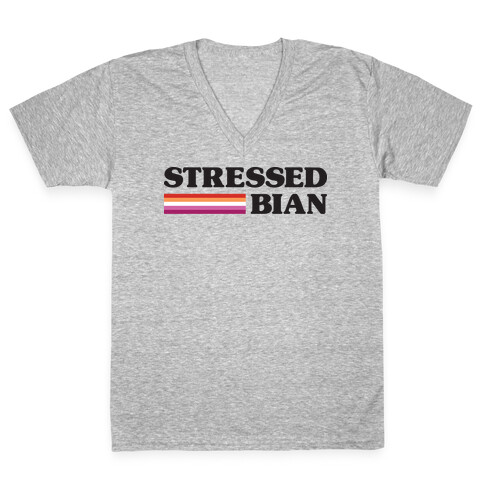 Stressedbian Stressed Lesbian V-Neck Tee Shirt