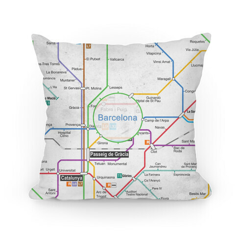 Barcelona Transit Map Pillow