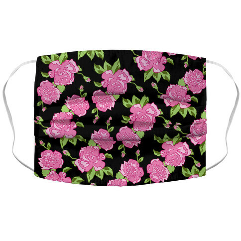 Black and Pink Floral Pattern Accordion Face Mask