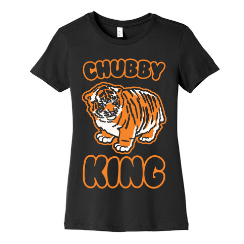 Chubby King Tiger Parody White Print Womens T-Shirt