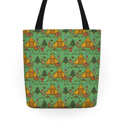 Yellow Tent Glamping Pattern Green Tote