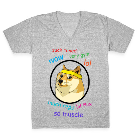 Fitness Doge (color) V-Neck Tee Shirt