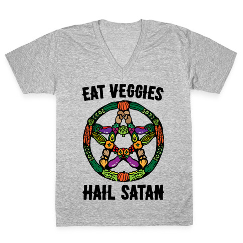 Eat Veggies Hail Satan  V-Neck Tee Shirt