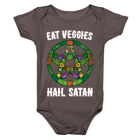 Eat Veggies Hail Satan White Print Baby One-Piece