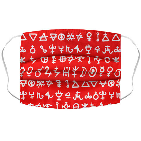 Alchemical Symbols Red and White Accordion Face Mask