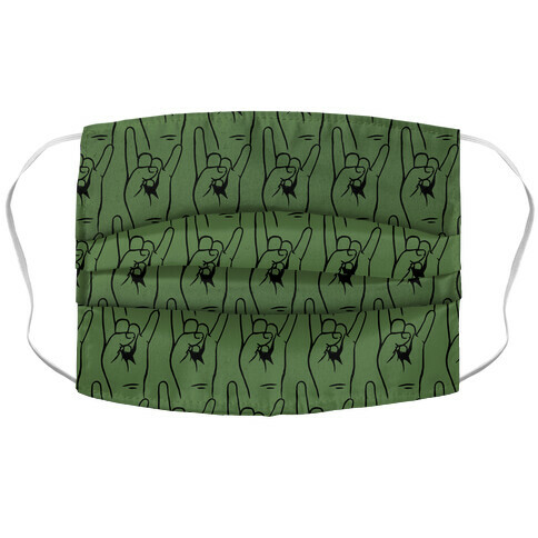 Sign of the Horns Green Pattern Accordion Face Mask