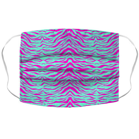 Tiger Stripe Hot Pink and Mint Pattern Accordion Face Mask