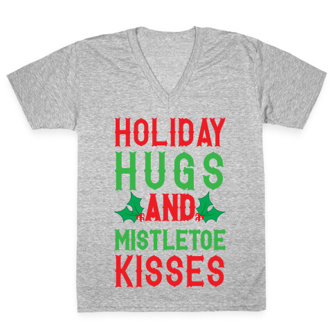 Holiday Hugs And Mistletoe Kisses V-Neck Tee Shirt