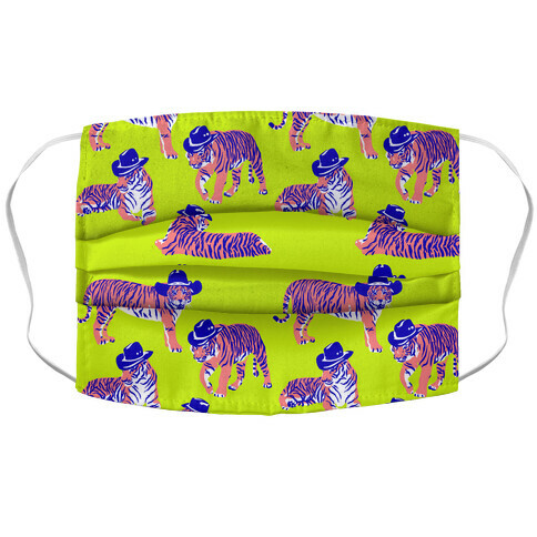 Tigers in Cowboy Hat Neon Pattern Accordion Face Mask