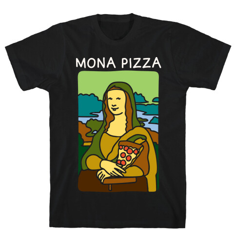 Mona Pizza Parody White Print T-Shirt
