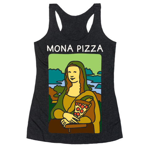 Mona Pizza Parody White Print Racerback Tank Top