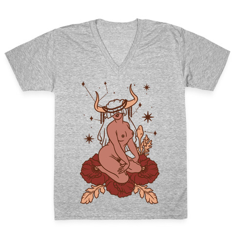 Zodiac Pinup Taurus V-Neck Tee Shirt