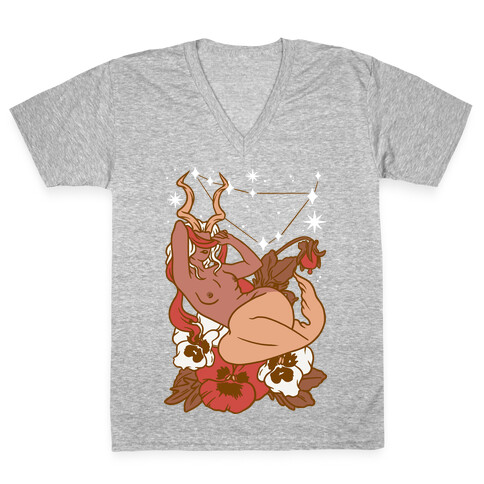 Zodiac Pinup Capricorn V-Neck Tee Shirt