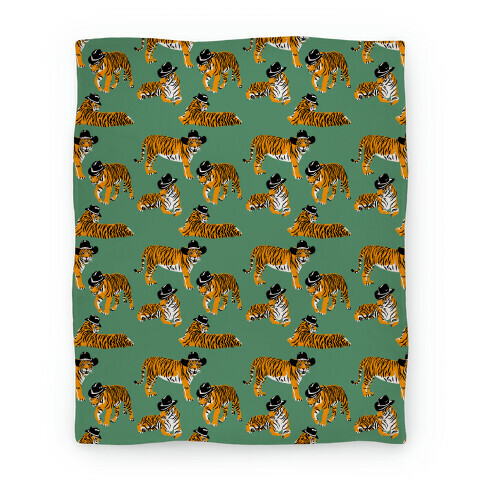 Tigers in Cowboy Hat Pattern Blanket