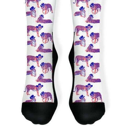 Tigers in Cowboy Hat Neon Pattern Sock