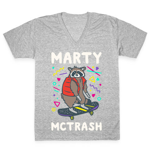 Marty McTrash Raccoon Parody White Print V-Neck Tee Shirt