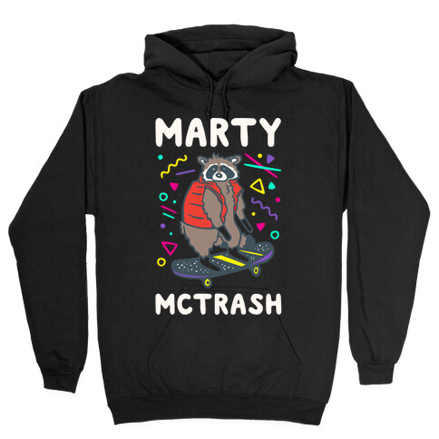 Marty McTrash Raccoon Parody White Print Hooded Sweatshirt
