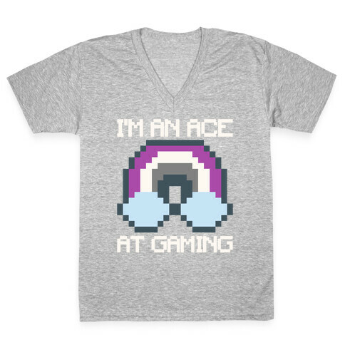 I'm An Ace At Gaming White Print V-Neck Tee Shirt