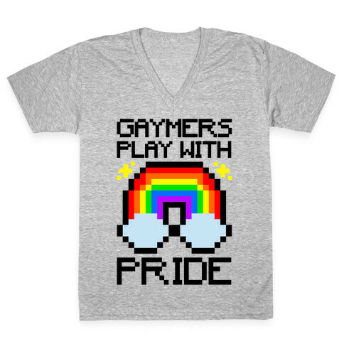 Gaymers Play With Pride  V-Neck Tee Shirt