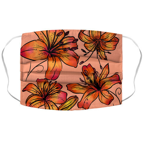 Peachy Tiger Lillies Pattern Accordion Face Mask