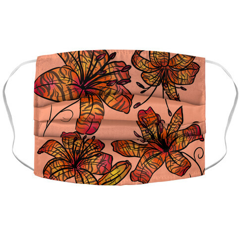 Peachy Tiger Lillies with Tiger Stripes Pattern Accordion Face Mask