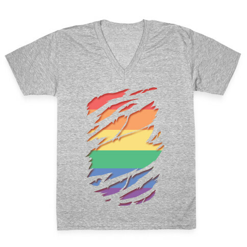 Ripped Shirt: Gay Pride V-Neck Tee Shirt