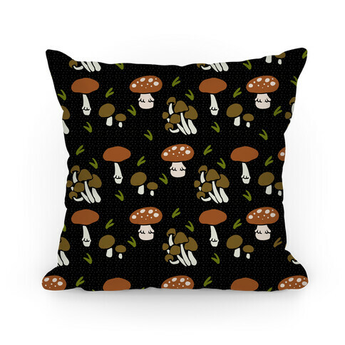 Forest Mushroom Boho Pattern Black Pillow