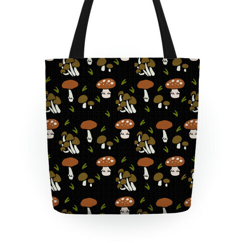 Forest Mushroom Boho Pattern Black Tote