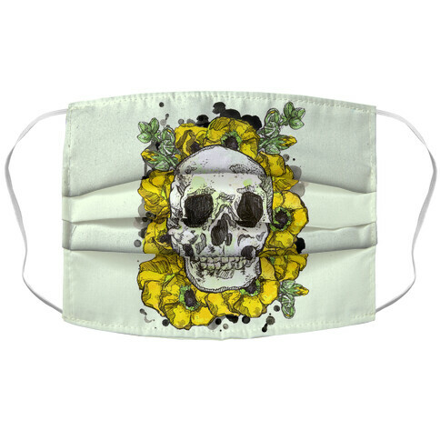 Skull on a Bed of Poppies Yellow Accordion Face Mask