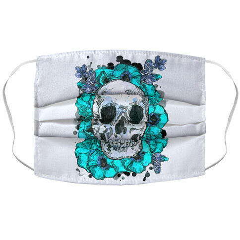 Skull on a Bed of Poppies Blue Accordion Face Mask