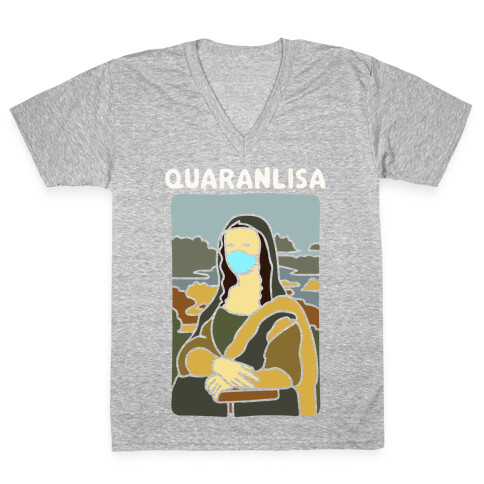 Quaranlisa Parody White Print V-Neck Tee Shirt