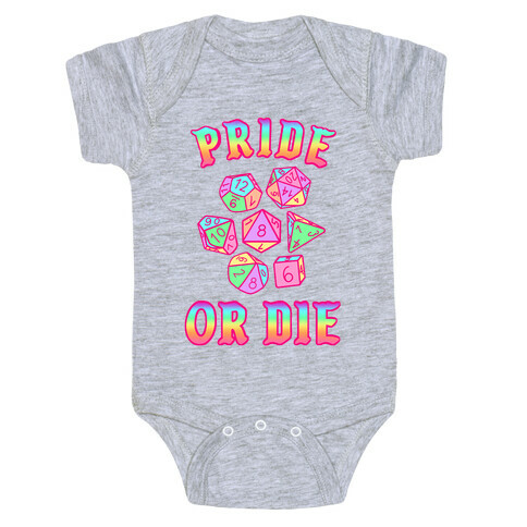 "Pride or Die" DnD Dice Rainbow Gradient Baby One-Piece