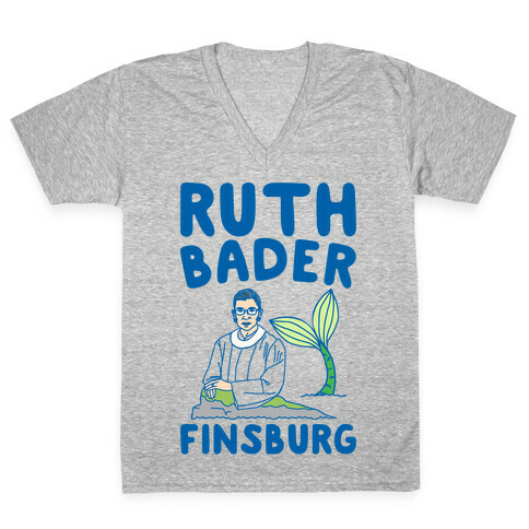 Ruth Bader Finsburg Mermaid Parody White Print V-Neck Tee Shirt