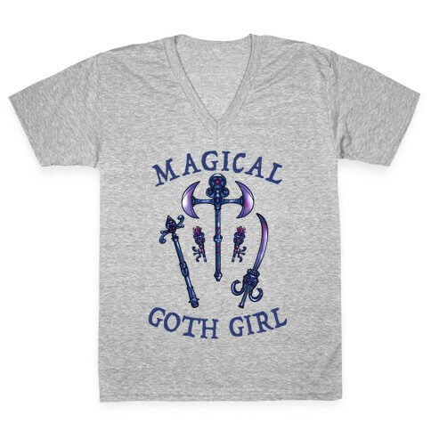 Magical Goth Girl Gray V-Neck Tee Shirt