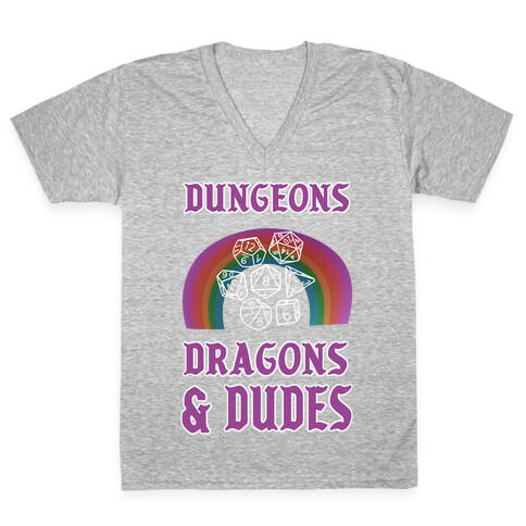 DnD & Dudes White Dice V-Neck Tee Shirt