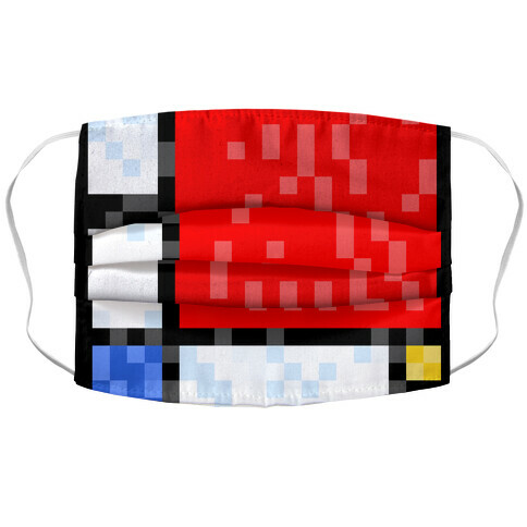 Pixelated Composition With Red Blue And Yellow Accordion Face Mask