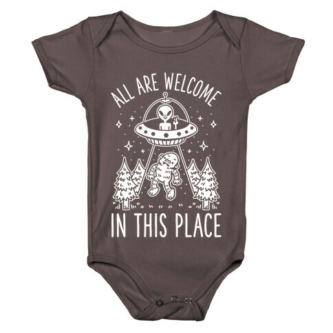 All are Welcome in this Place Bigfoot Alien Abduction Baby One-Piece