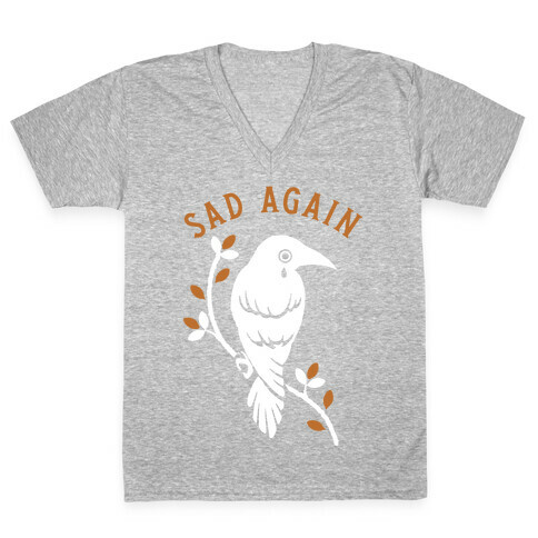 Sad Again Crying Raven V-Neck Tee Shirt