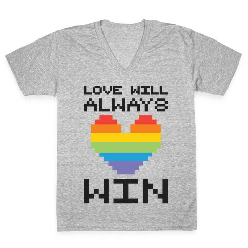 Love Will Always Win Pixel Heart V-Neck Tee Shirt