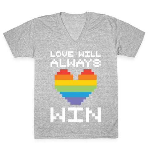 Love Will Always Win Pixel Heart V-Neck Tee Shirt