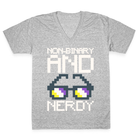 Non-Binary And Nerdy White Print V-Neck Tee Shirt