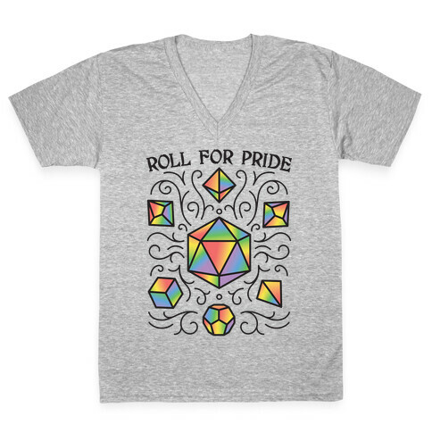 Roll For Pride DnD Dice V-Neck Tee Shirt