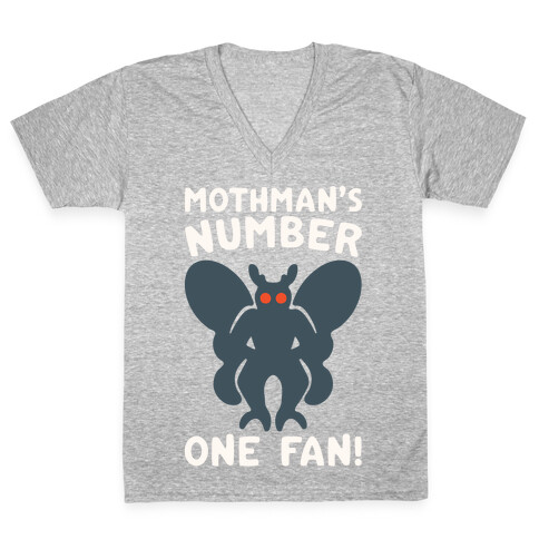 Mothman's Number One Fan White Print V-Neck Tee Shirt