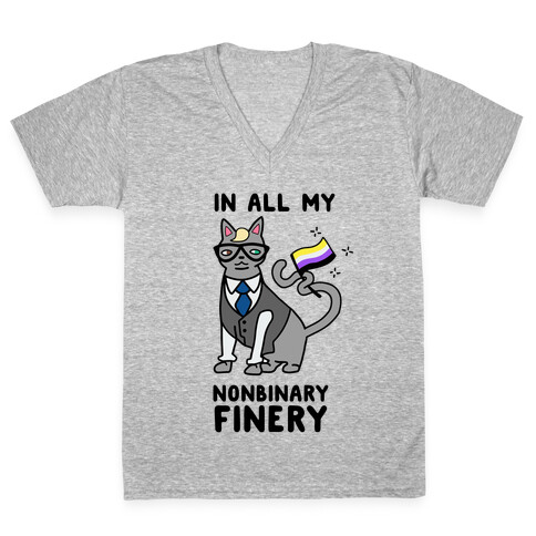 Nonbinary Finery Feline V-Neck Tee Shirt