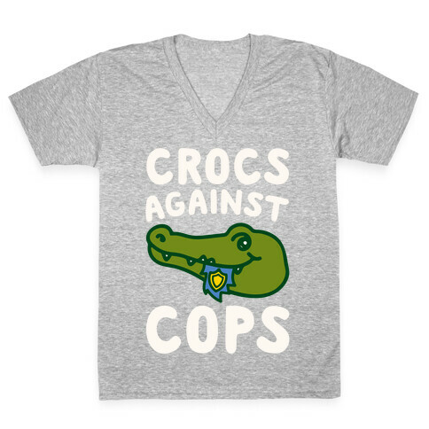 Crocs Against Cops White Print V-Neck Tee Shirt