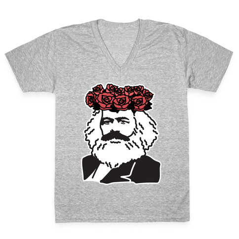 Flower Crown Karl Marx V-Neck Tee Shirt